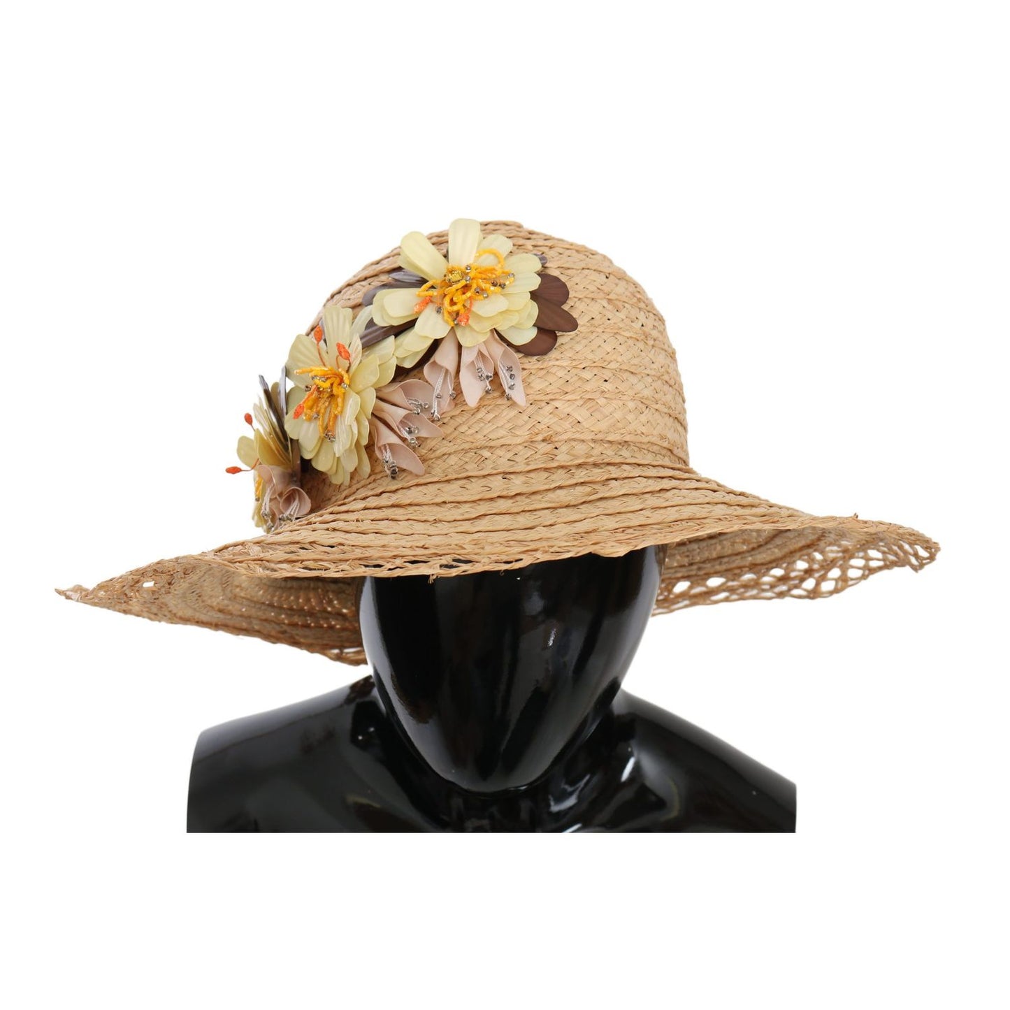 Dolce & Gabbana Beige Wide Brim Floral Bucket Capello Hat