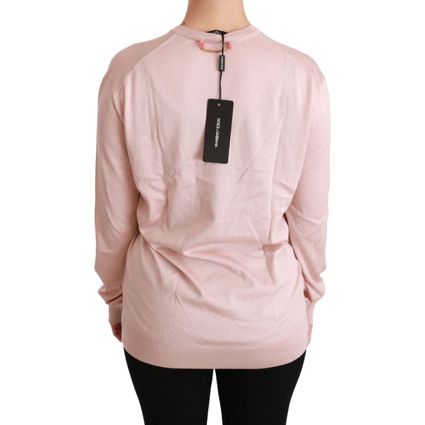 Dolce & Gabbana Pink Floral Silk V-Neck Sweater Dolce & Gabbana