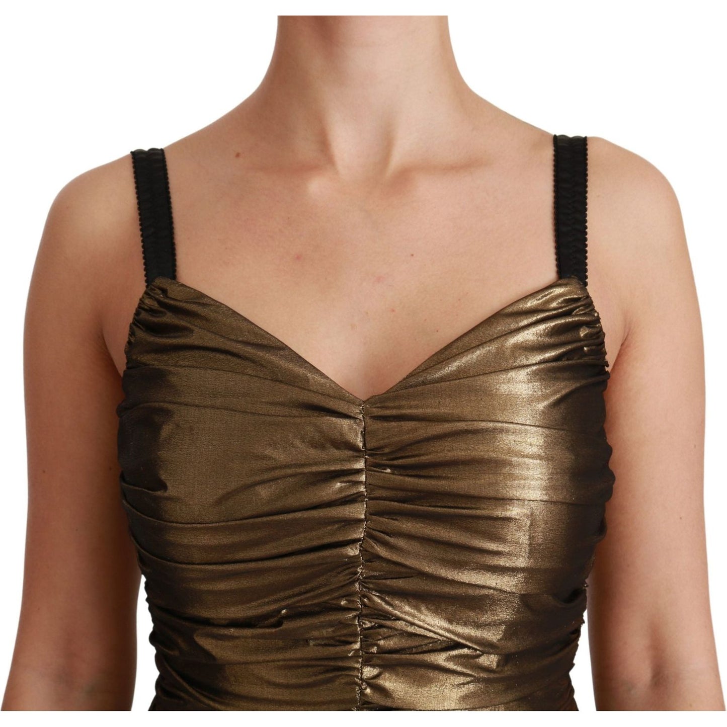 Dolce & Gabbana Gold Stretch Lame Ruched Dress Dolce & Gabbana