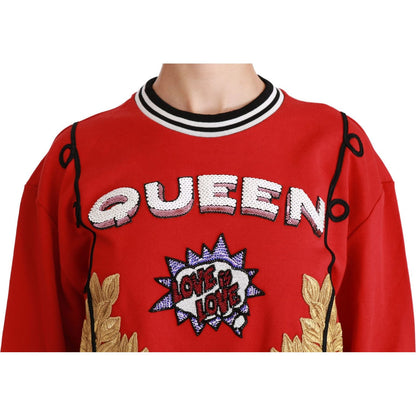 Dolce & Gabbana Red Queen Sequined Love Pullover Sweater