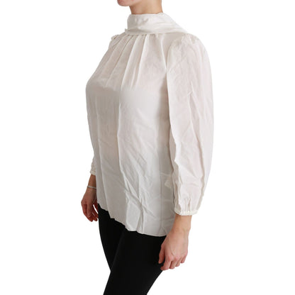 Dolce & Gabbana White Turtle Neck Blouse Shirt Silk Top