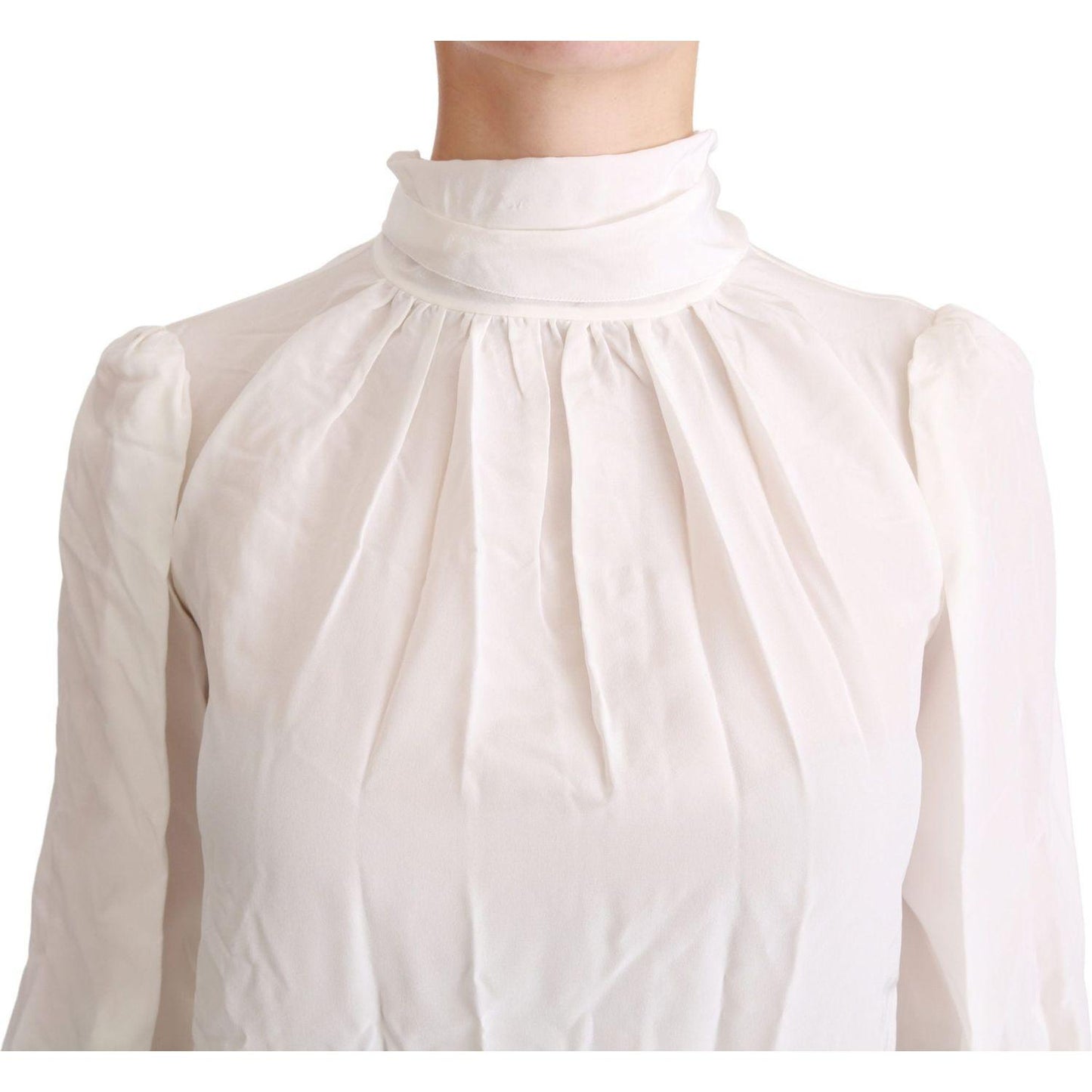 Dolce & Gabbana Elegant White Silk Turtle Neck Blouse Dolce & Gabbana