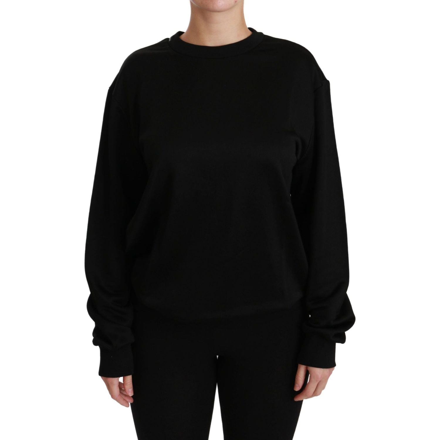 Dolce & Gabbana Black Cotton Crewneck Pullover Sweater
