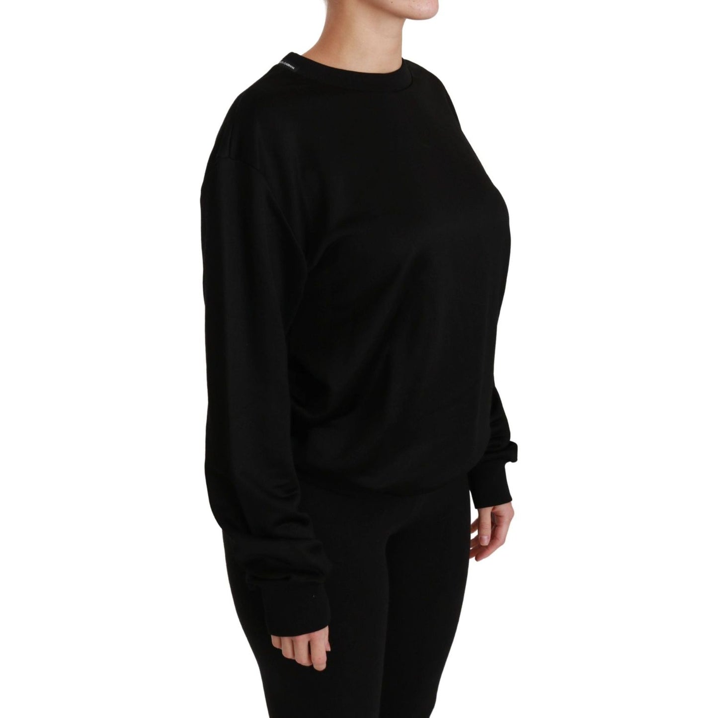 Dolce & Gabbana Black Cotton Crewneck Pullover Sweater