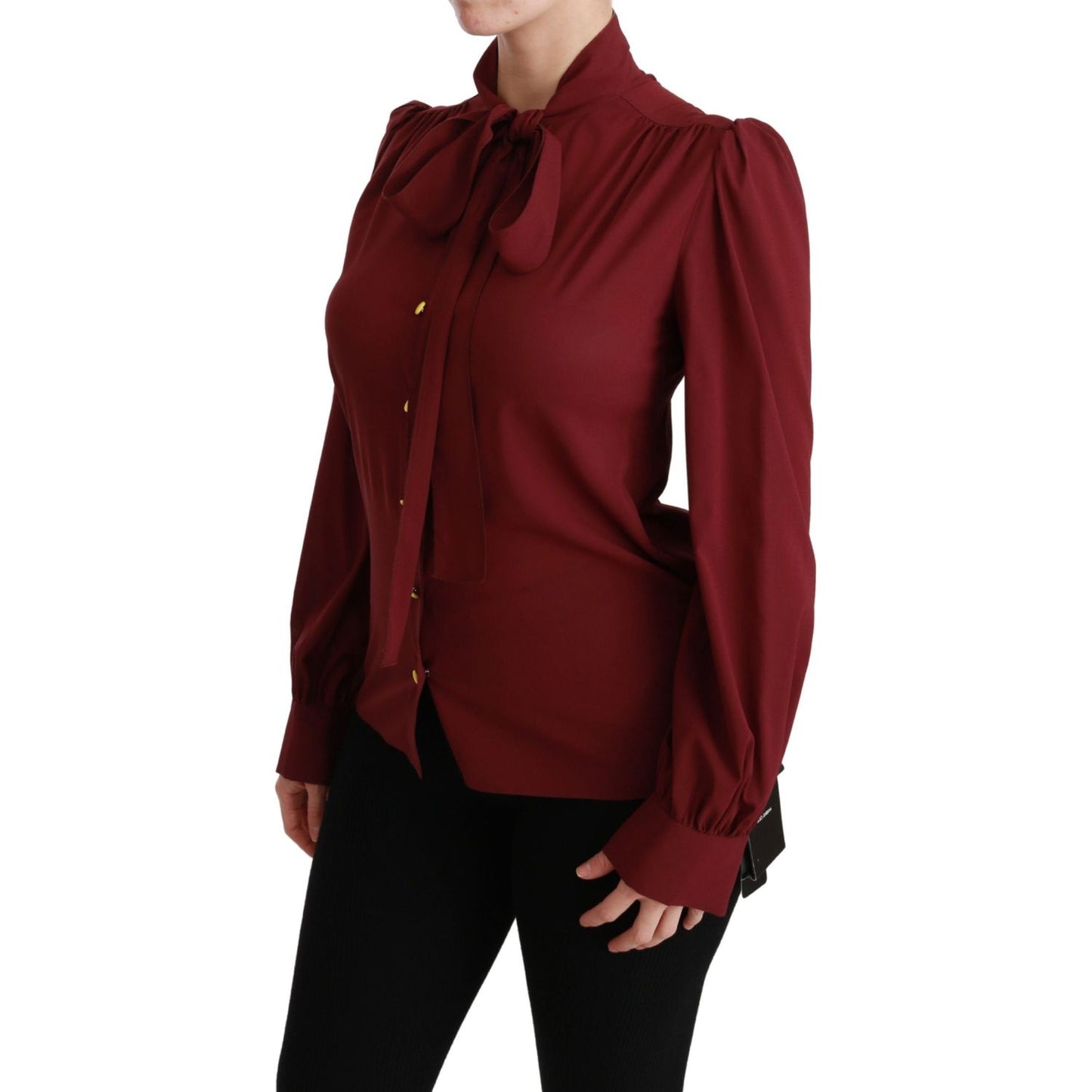 Dolce & Gabbana Elegant Maroon Silk Blend Polo Blouse Dolce & Gabbana