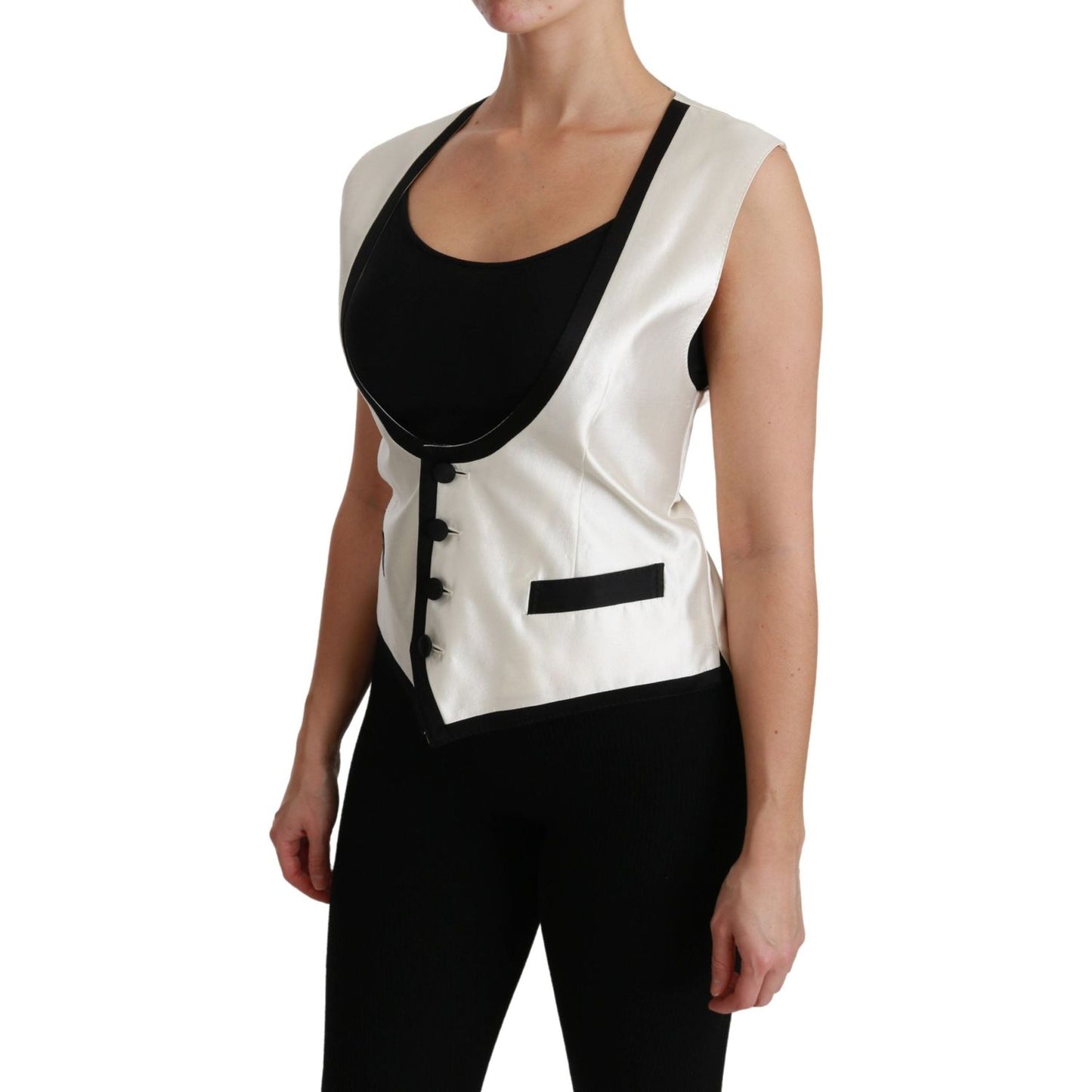 Dolce & Gabbana Elegant Silk Sleeveless Vest in Black & White Dolce & Gabbana