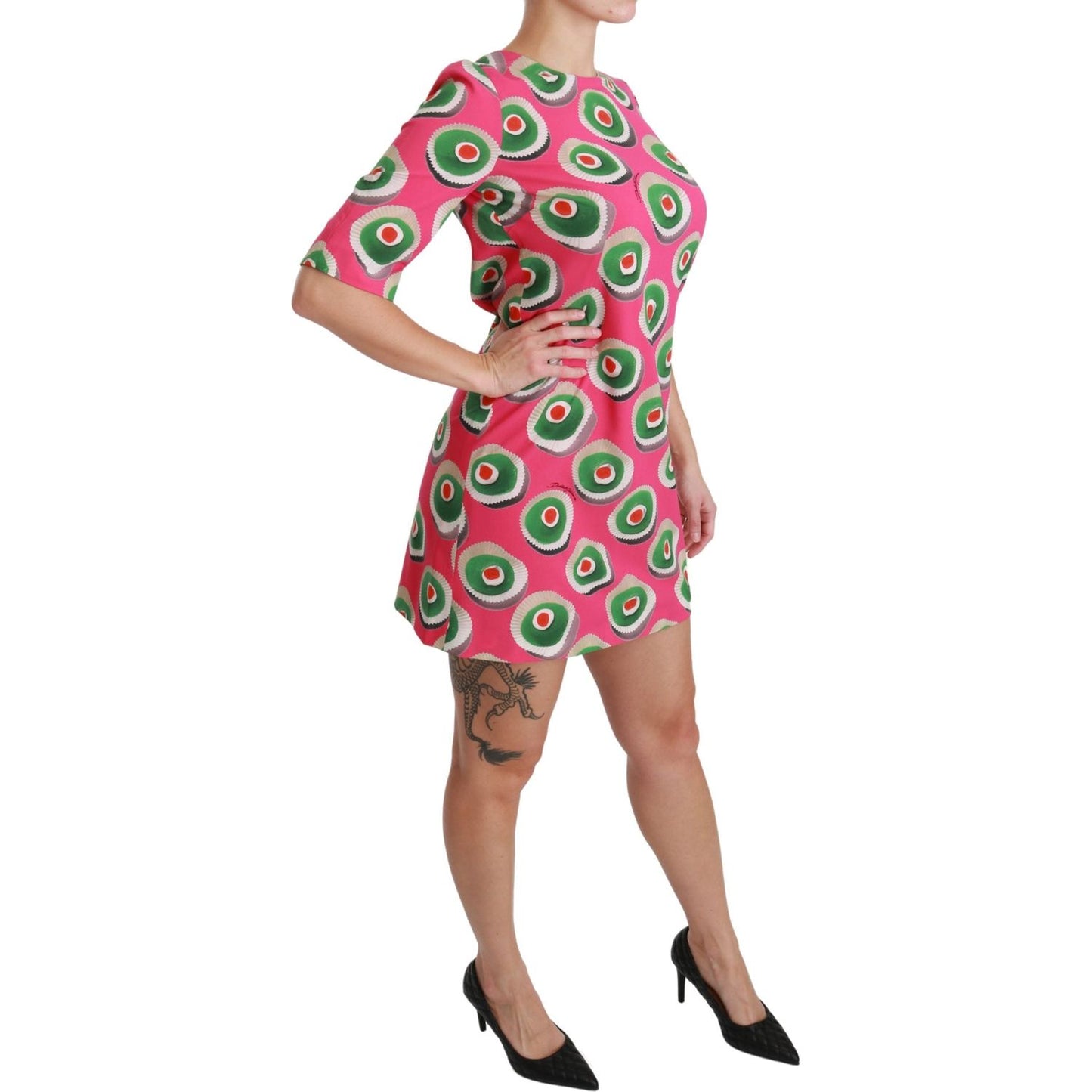 Dolce & Gabbana Pink Silk Cup Cake Shift Stretch Dress