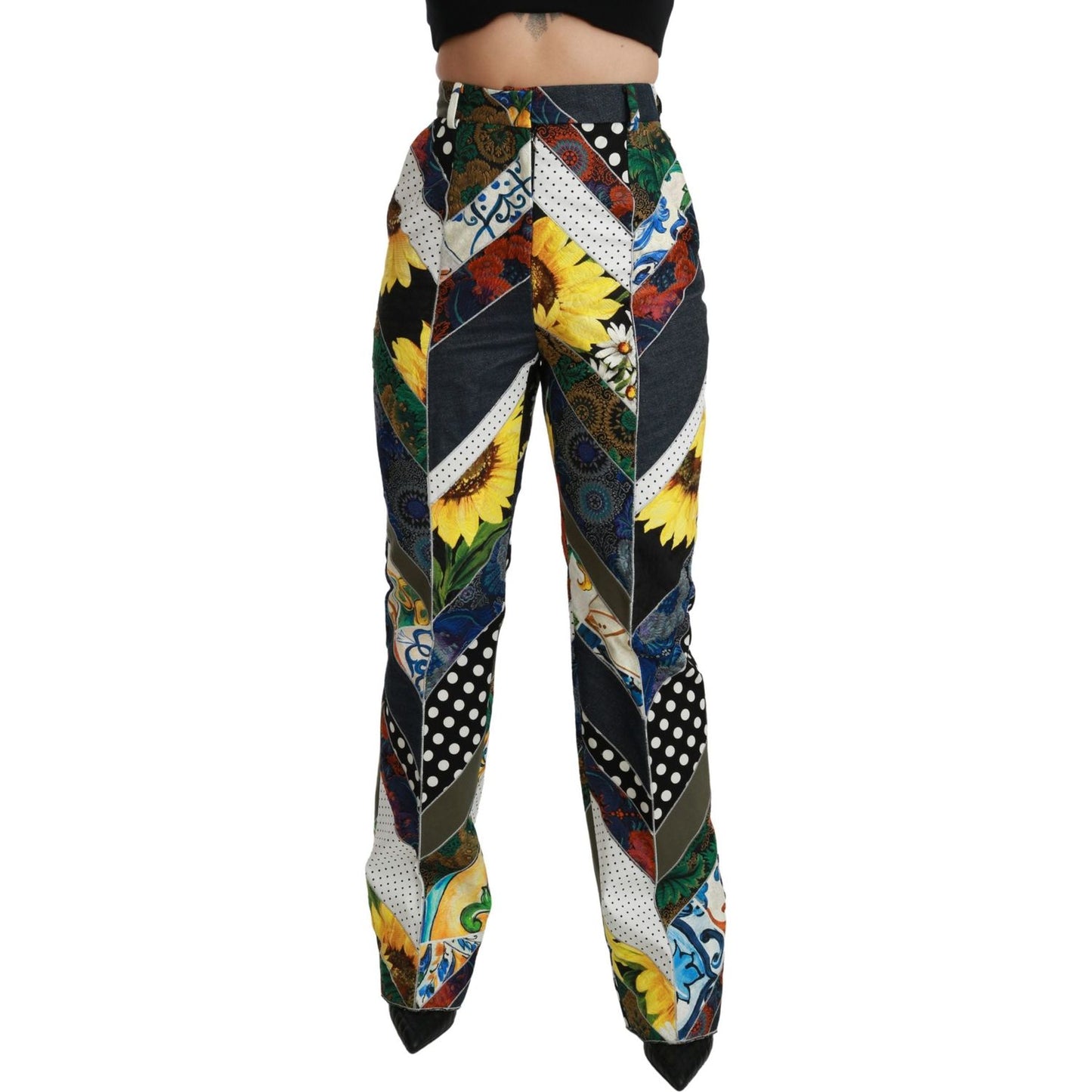Dolce & Gabbana Multicolor Print High Waist Straight Pants