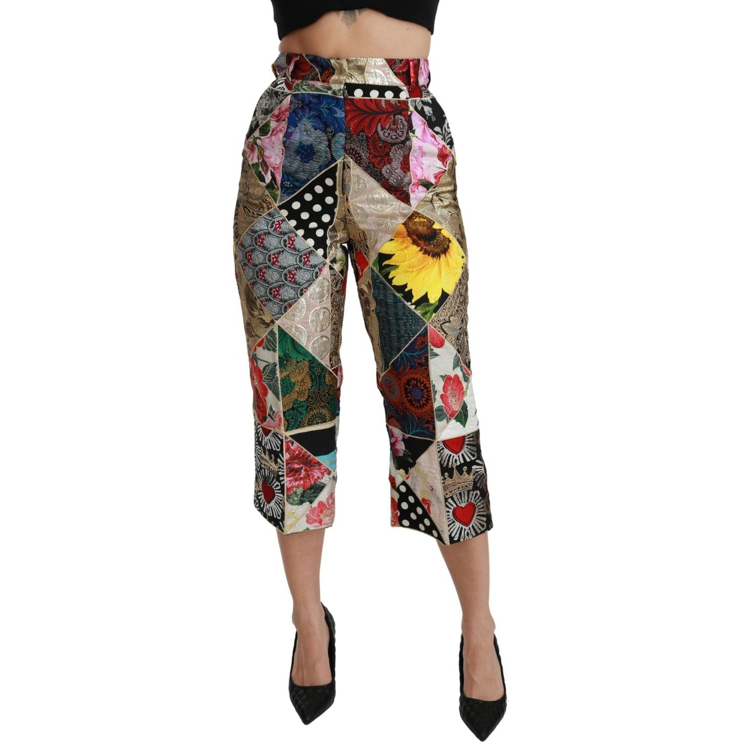 Dolce & Gabbana Elegant High Waist Cropped Silk Blend Trousers Dolce & Gabbana