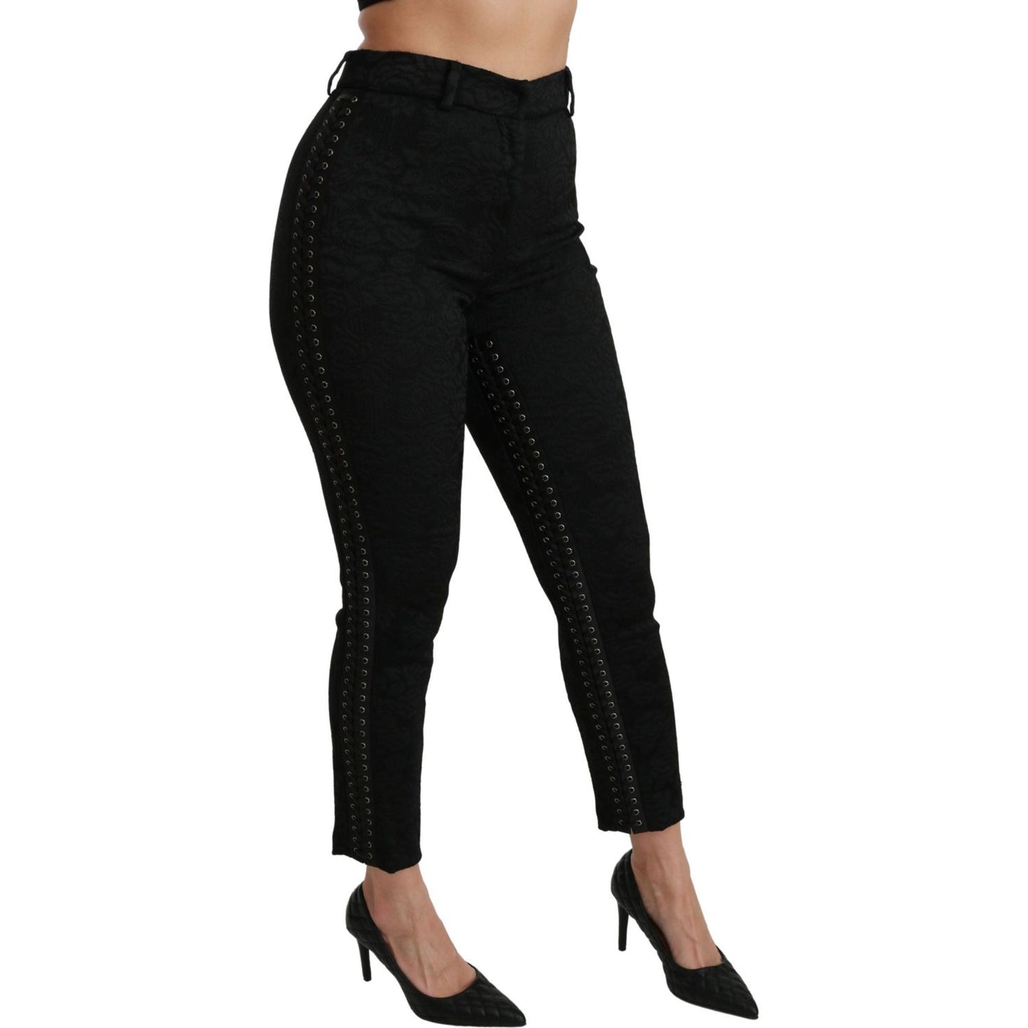 Dolce & Gabbana Elegant High Waist Skinny Black Brocade Pants Jeans & Pants Dolce & Gabbana