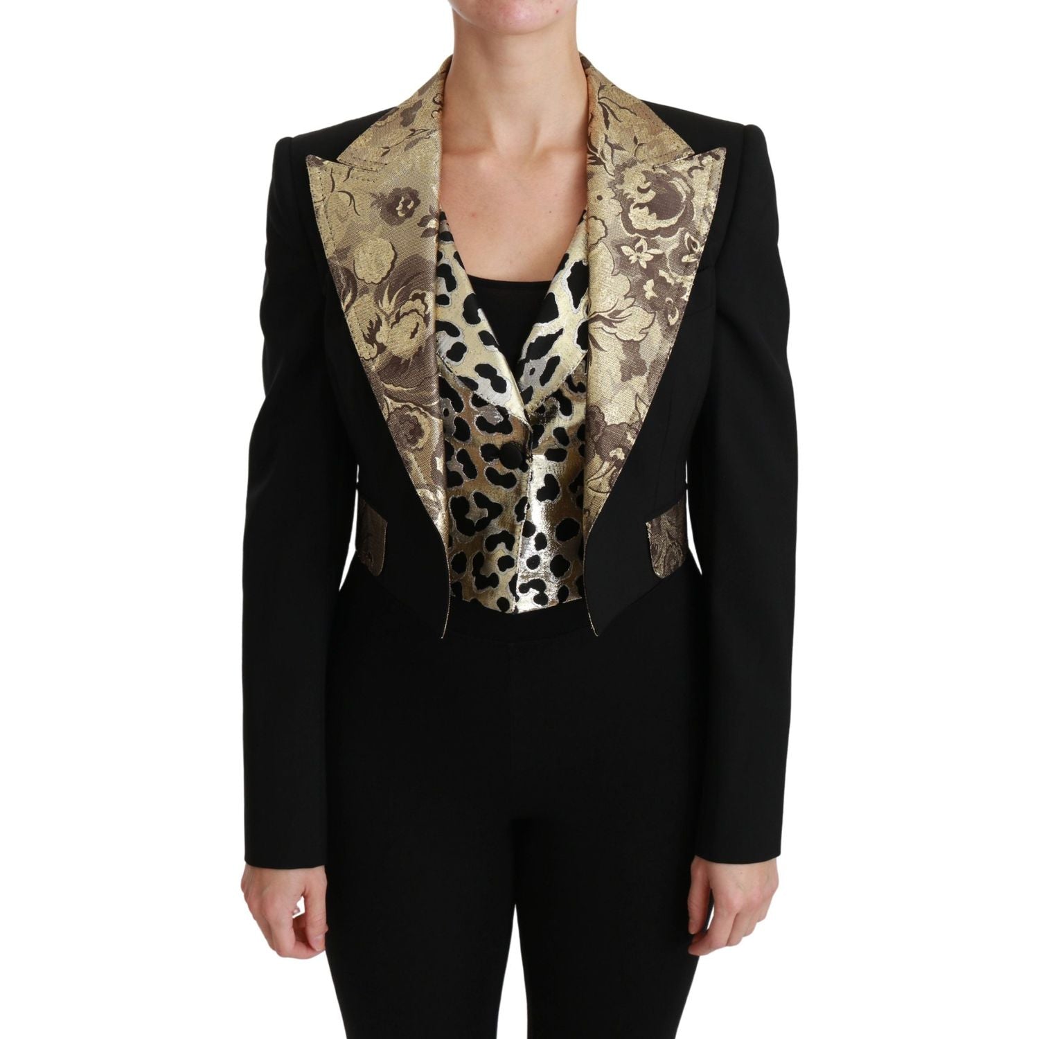 Dolce & Gabbana Black Jacquard Vest Blazer Coat Wool Jacket