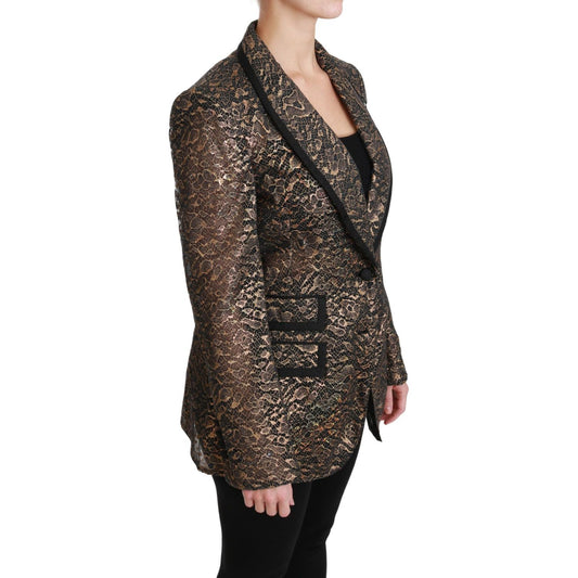 Elegant Gold Floral Lace Blazer Jacket