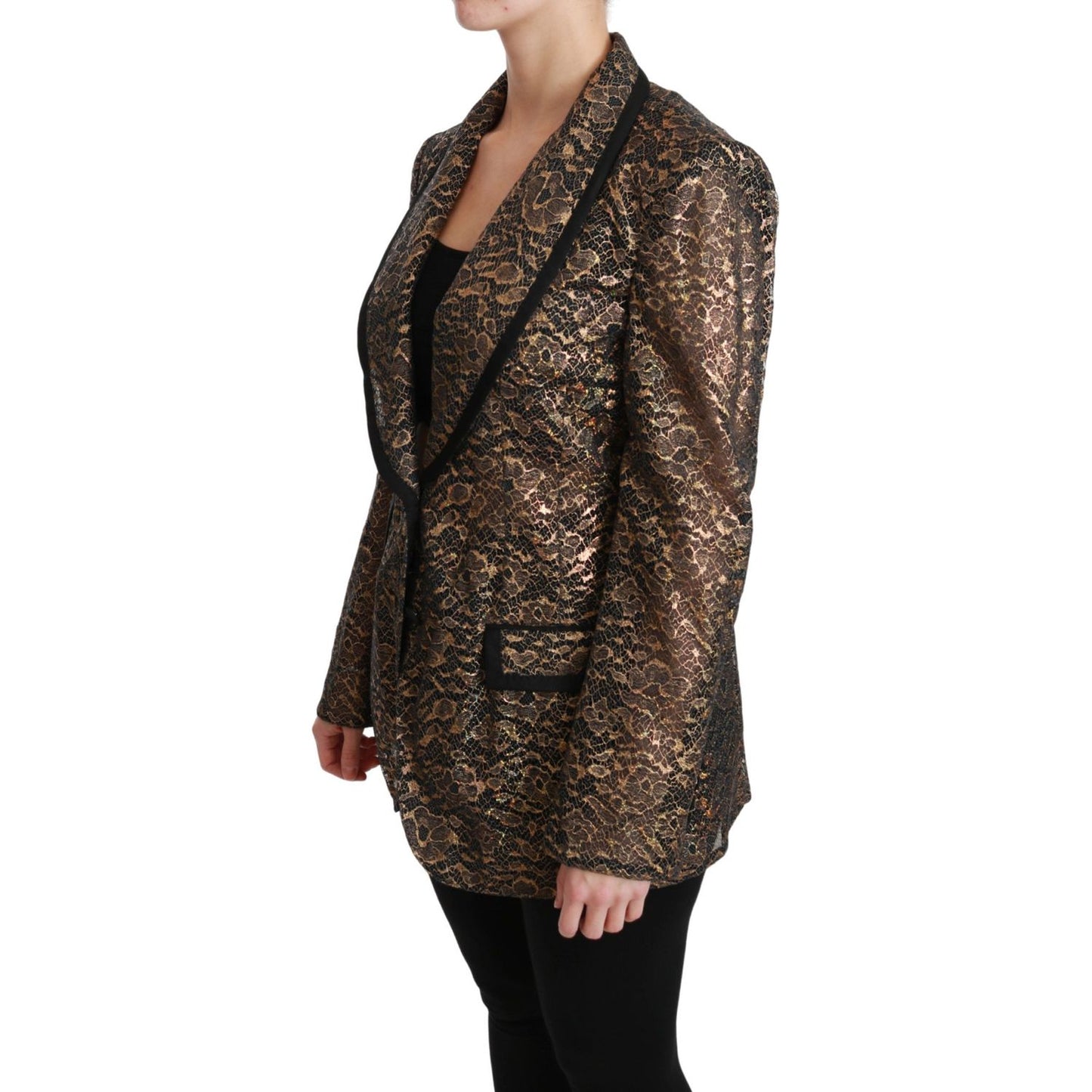 Dolce & Gabbana Gold Black Lace Blazer Coat Floral Jacket