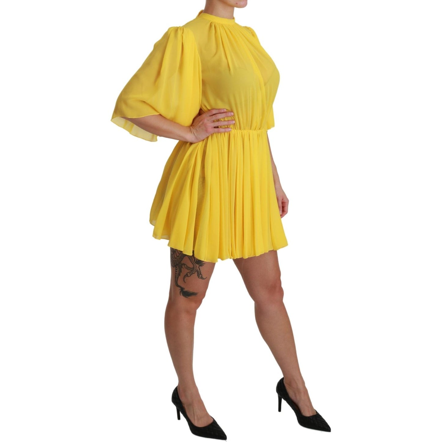 Dolce & Gabbana Silk Pleated A-line Mini Dress in Sunshine Yellow Dolce & Gabbana