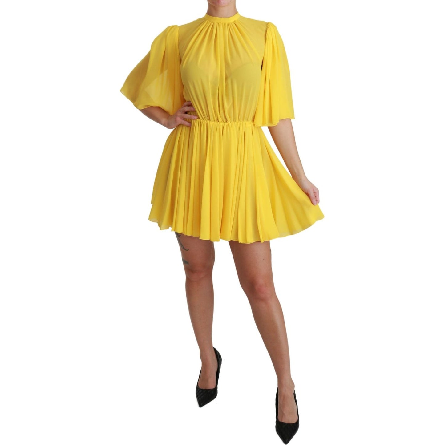 Dolce & Gabbana Silk Pleated A-line Mini Dress in Sunshine Yellow Dolce & Gabbana