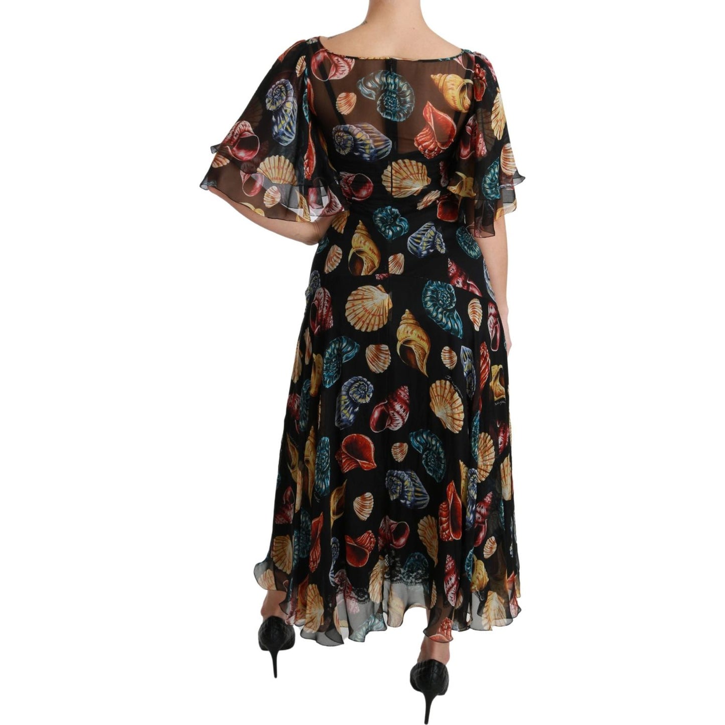 Dolce & Gabbana Elegant Sea Shells Print Silk Midi Dress Dolce & Gabbana