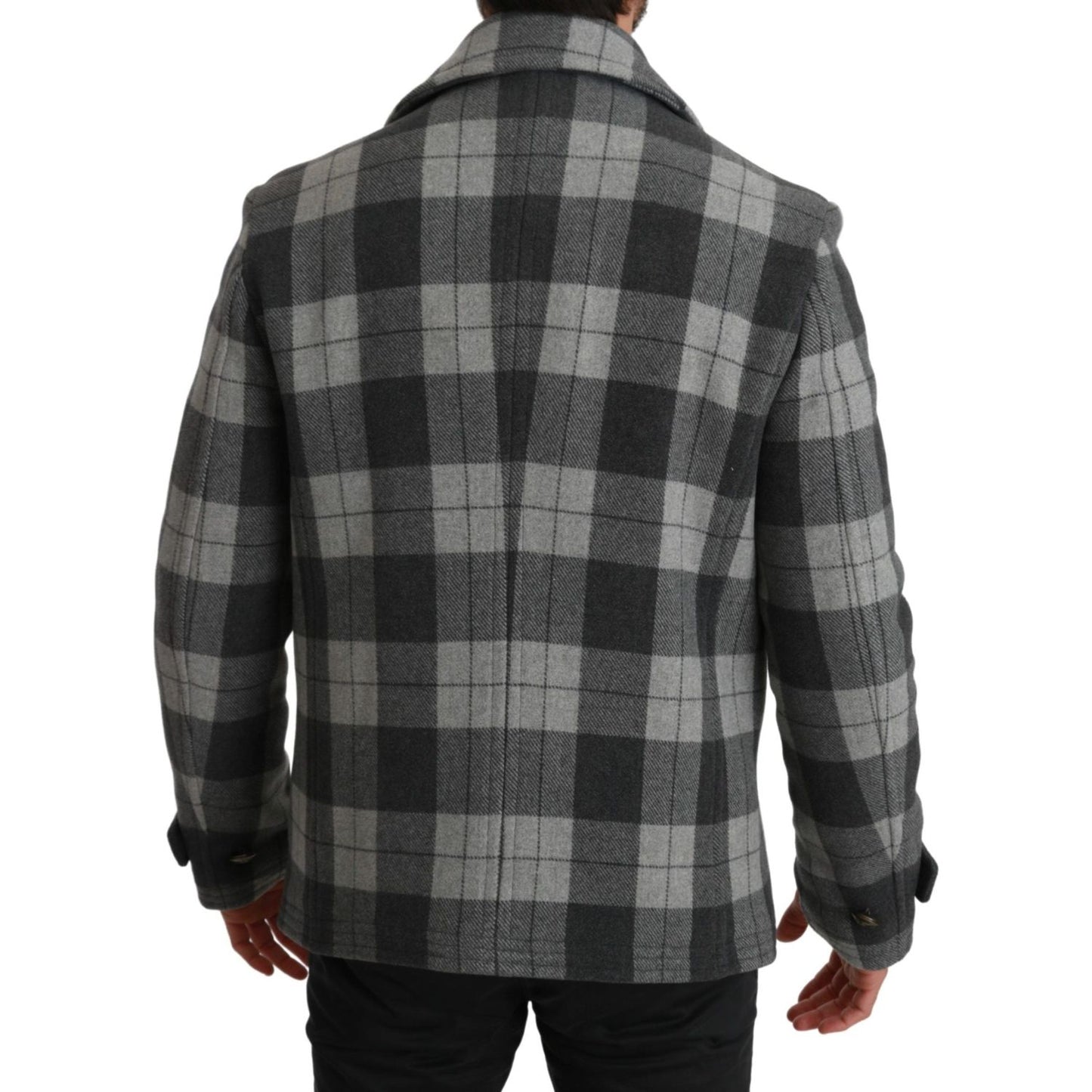 Dolce & Gabbana Elegant Gray Check Double Breasted Coat Dolce & Gabbana