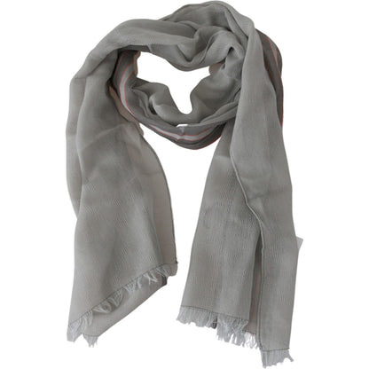 Costume National Gray Fringe Neck Wrap Cotton Scarf