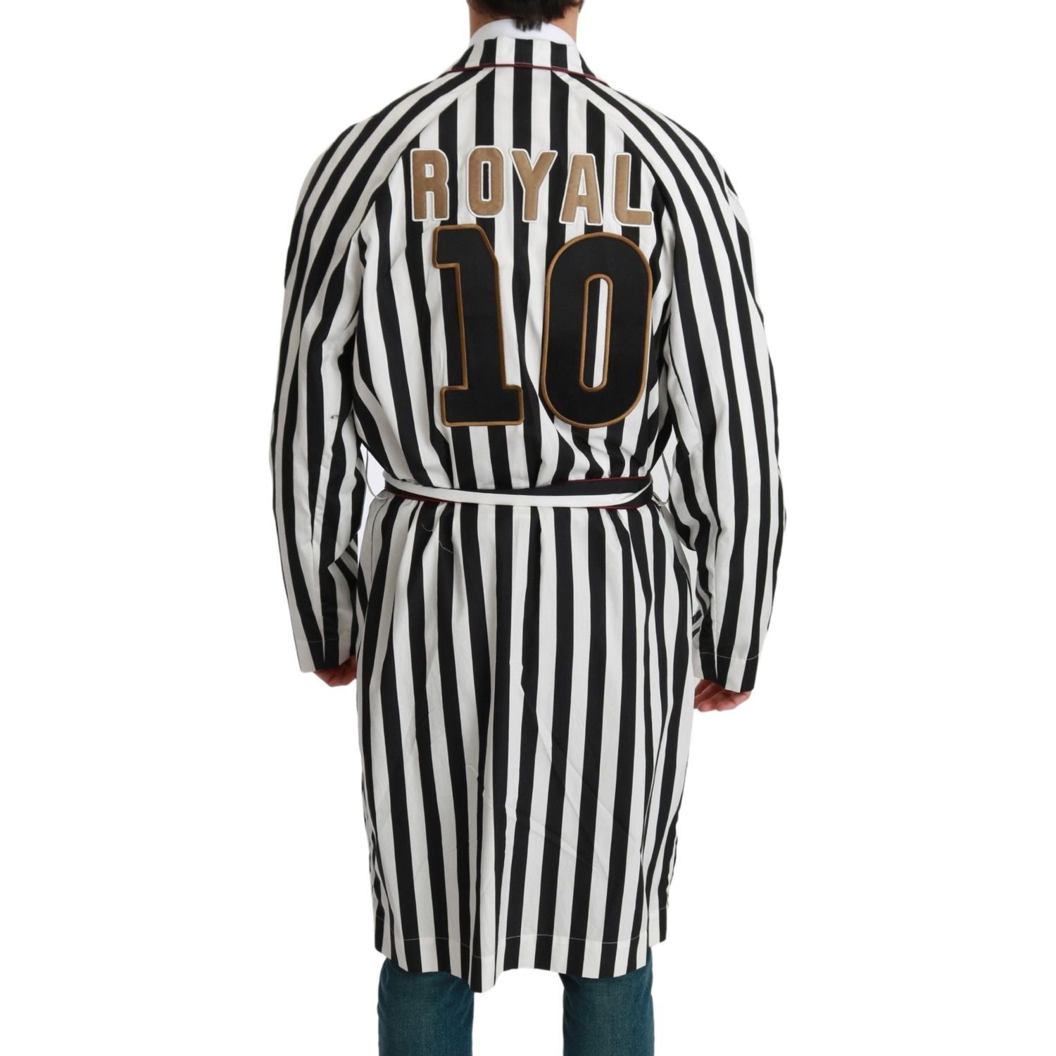 Dolce & Gabbana Black Coat Nightgown  White Cotton Robe