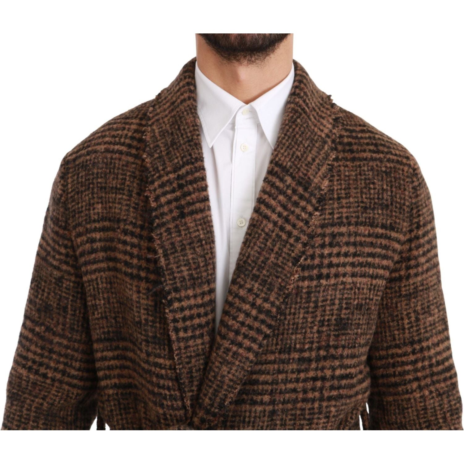Dolce & Gabbana Brown Checkered Wool Robe Coat  Wrap Jacket