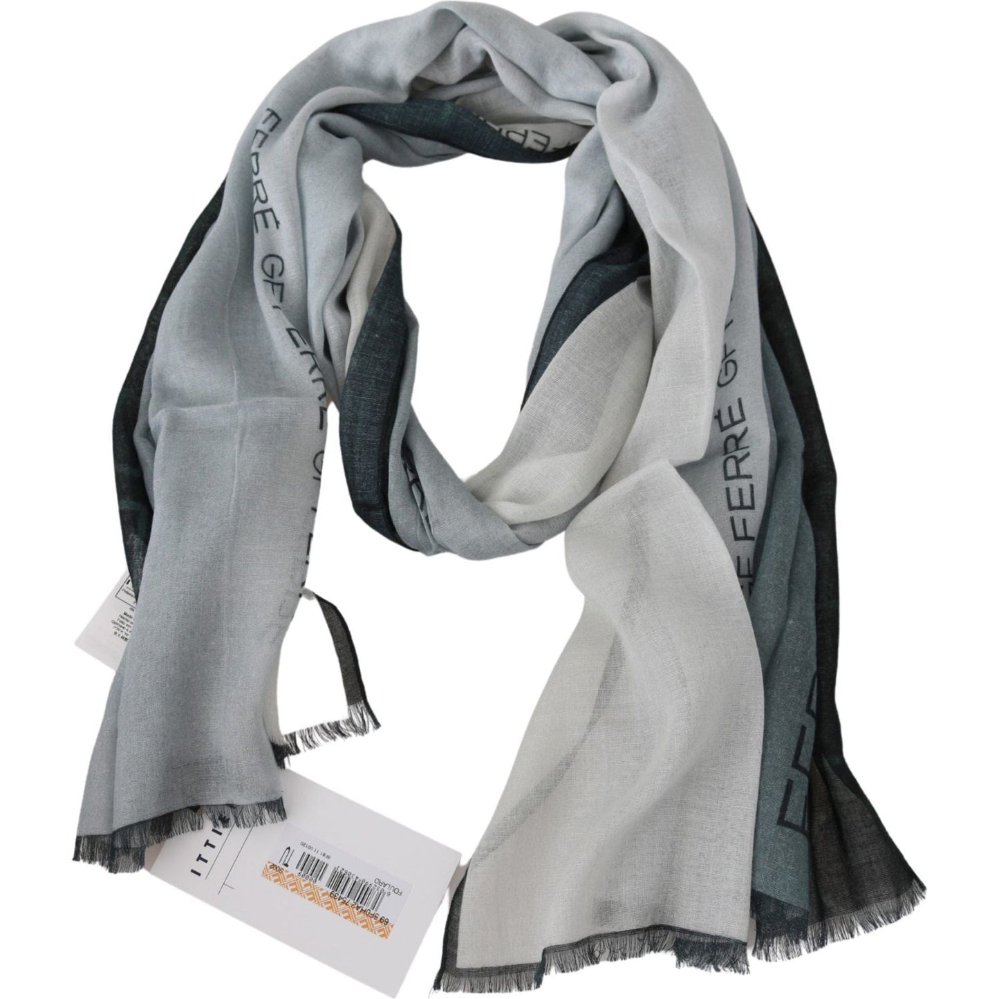 Costume National Elegant Blue Gray Wool Blend Scarf Wool Scarves Costume National