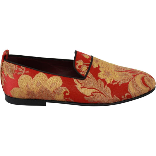 Dolce & Gabbana Red Gold Brocade Slippers Loafers Shoes Dolce & Gabbana