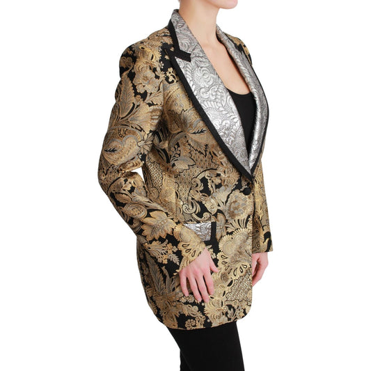 Elegant Gold Floral Jacquard Blazer