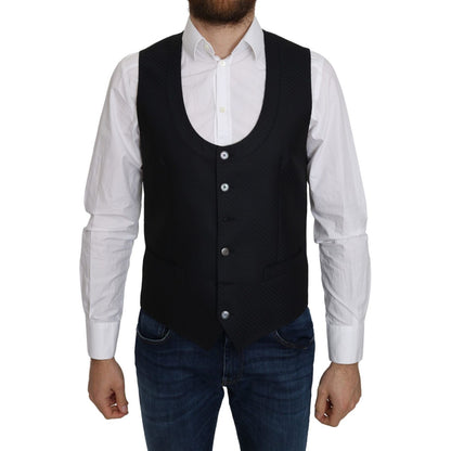 Dolce & Gabbana Blue Silk Romb Pattern Formal Coat Vest 1728,30% Silk,67345645728,Blue,Clothing,Dolce & Gabbana,IT46 | S,Material: 70% Cotton,Men,Men - Clothing,New with tags,Suits & Blazers - Clothing,Vests - Men - Clothing,Waistcoats - Suits & Blazers -