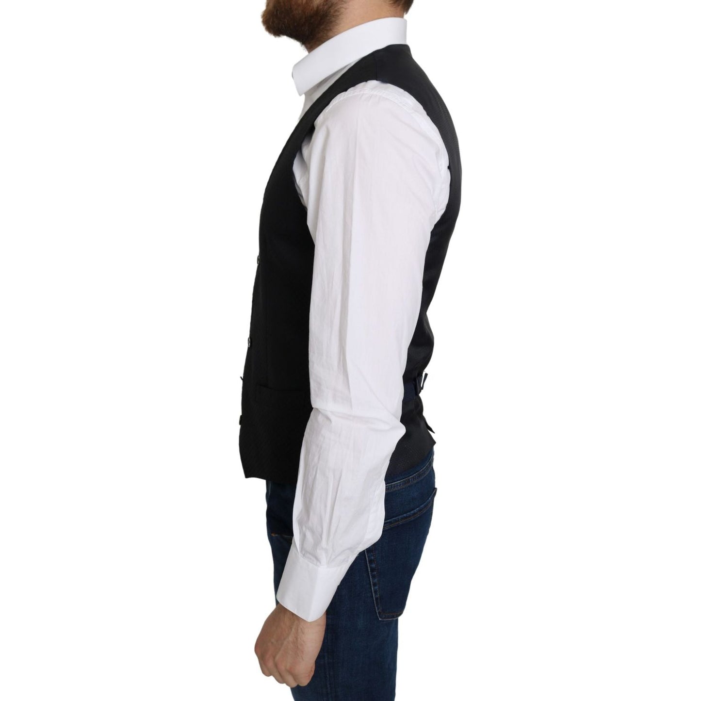 Dolce & Gabbana Blue Silk Romb Pattern Formal Coat Vest 1728,30% Silk,67345645728,Blue,Clothing,Dolce & Gabbana,IT46 | S,Material: 70% Cotton,Men,Men - Clothing,New with tags,Suits & Blazers - Clothing,Vests - Men - Clothing,Waistcoats - Suits & Blazers -