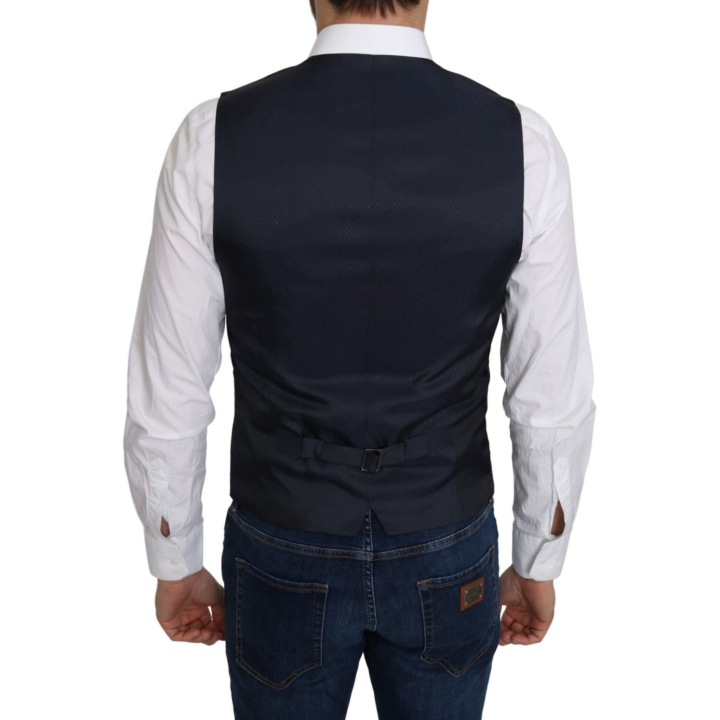 Dolce & Gabbana Blue Silk Romb Pattern Formal Coat Vest 1728,30% Silk,67345645728,Blue,Clothing,Dolce & Gabbana,IT46 | S,Material: 70% Cotton,Men,Men - Clothing,New with tags,Suits & Blazers - Clothing,Vests - Men - Clothing,Waistcoats - Suits & Blazers -