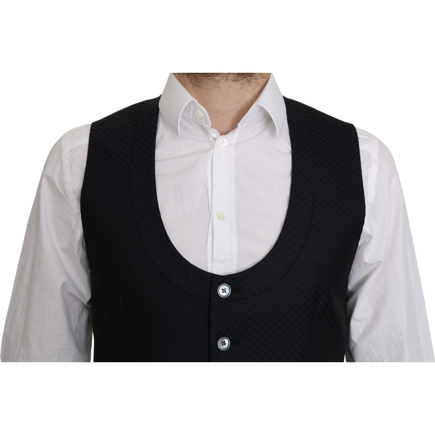 Dolce & Gabbana Blue Silk Romb Pattern Formal Coat Vest