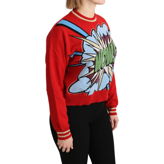 Radiant Red Cartoon Motive Cashmere Sweater