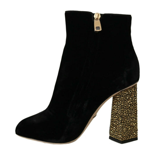 Elegant Velvet Ankle Boots with Crystal Heels