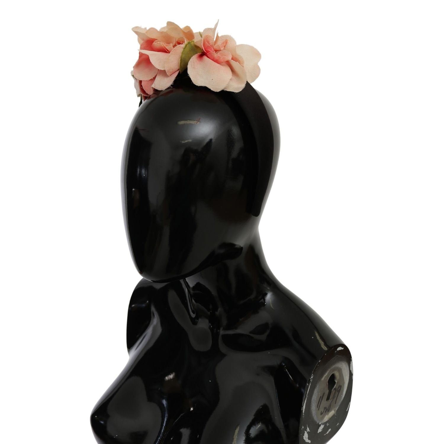 Dolce & Gabbana Pink Silk Black Floral Headband Logo Diadem