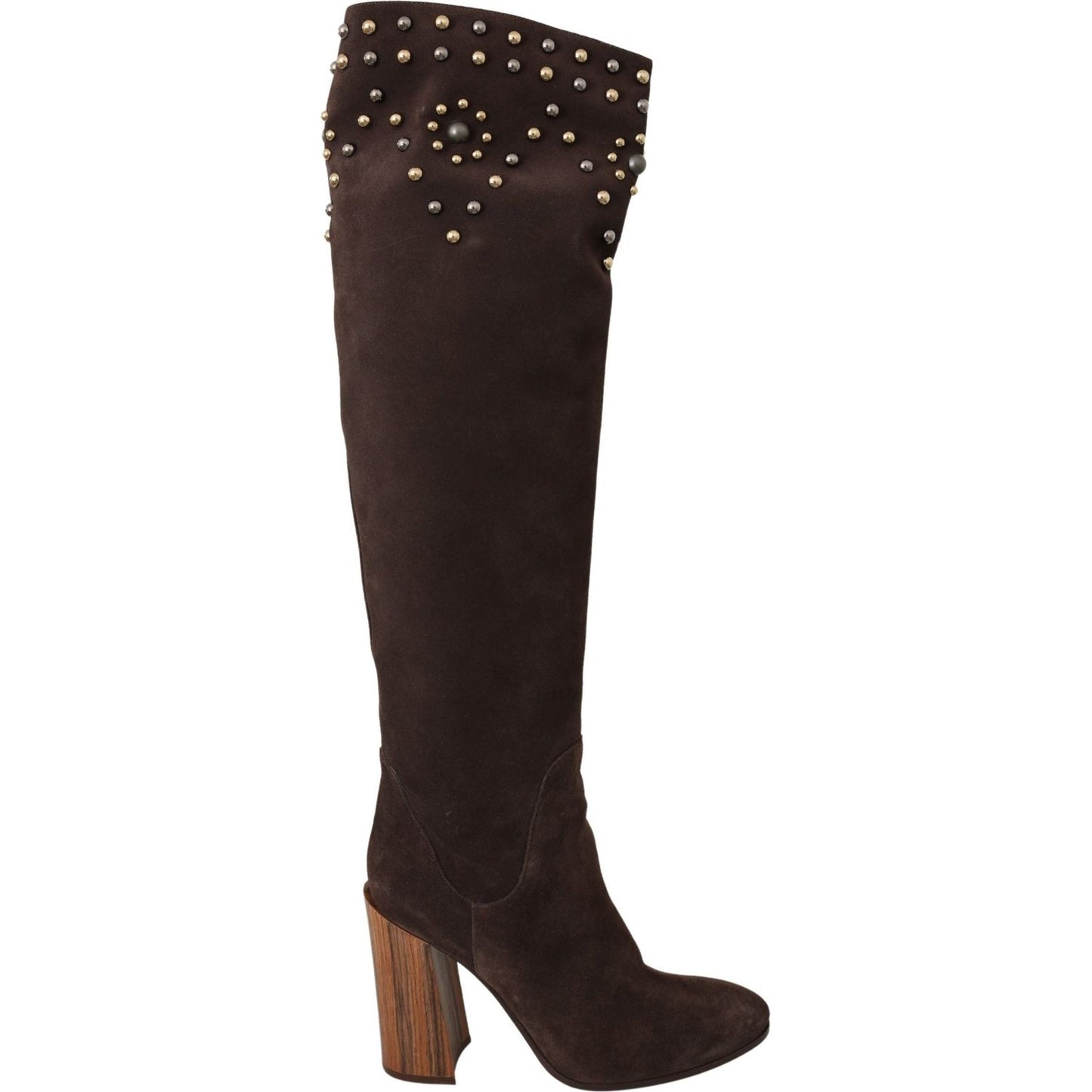 Dolce & Gabbana Studded Suede Knee High Boots in Brown Dolce & Gabbana