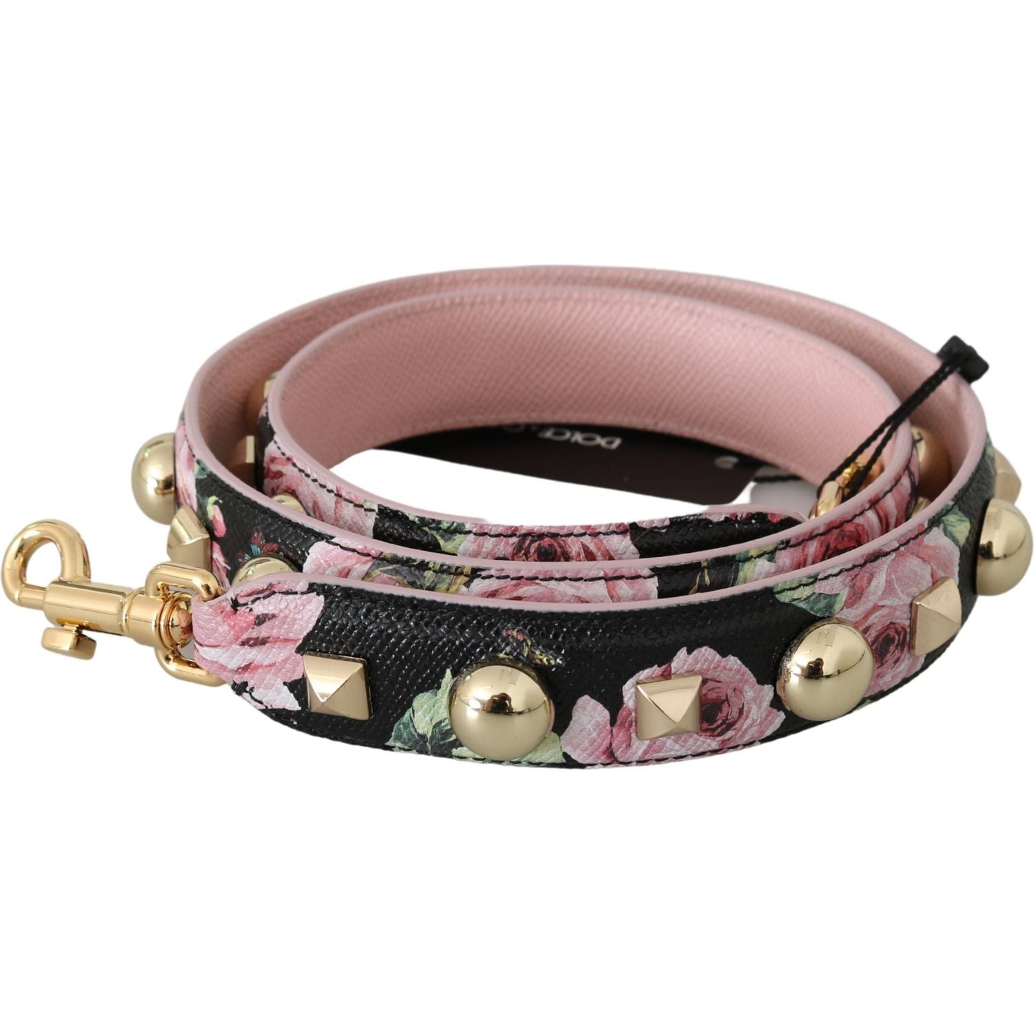 Dolce & Gabbana Pink Floral Leather Stud Accessory Shoulder Strap