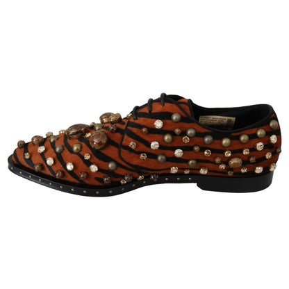 Dolce & Gabbana Orange Pony Hair Crystal Dress Broque Shoes
