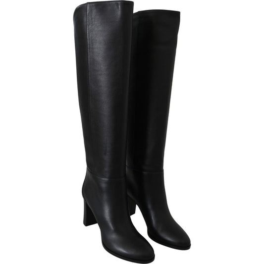 Elegant Black Calf Leather Heeled Boots