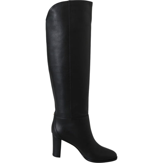 Elegant Black Calf Leather Heeled Boots