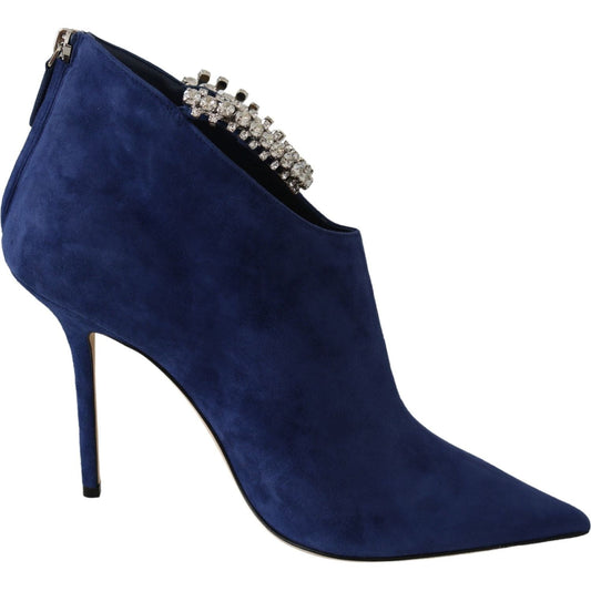 Pop Blue Crystal-Strap Heeled Boots