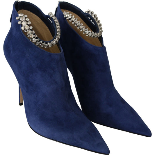 Pop Blue Crystal-Strap Heeled Boots