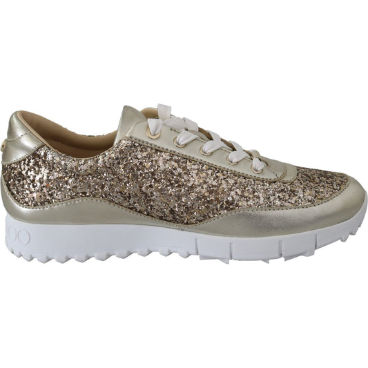 Jimmy Choo Antique Gold Glitter Leather Sneakers Jimmy Choo