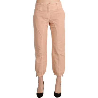 Ermanno Scervino Beige Mid Waist Cropped Cotton Trouser Pants