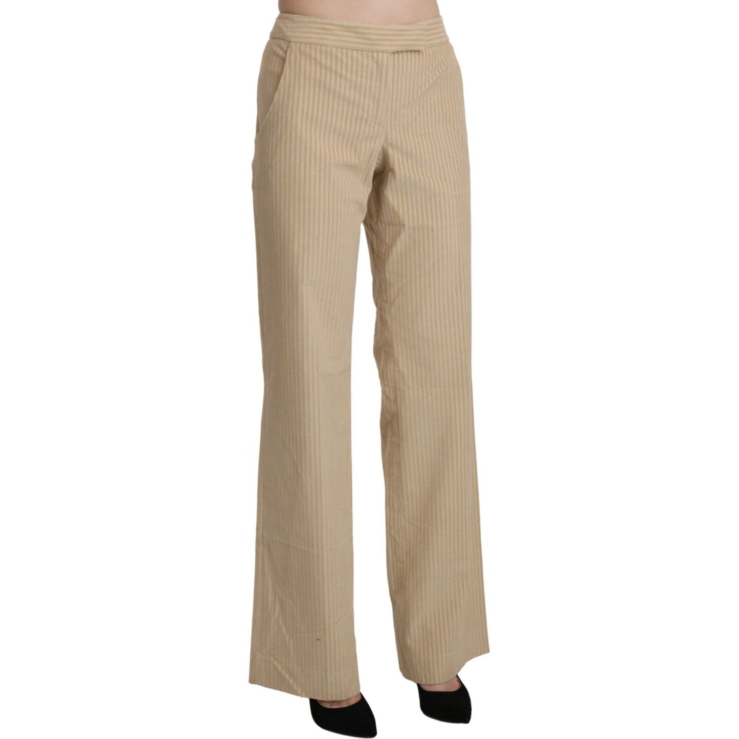 Ermanno Scervino Beige High Waist Flared Wide Leg Trouser Pants