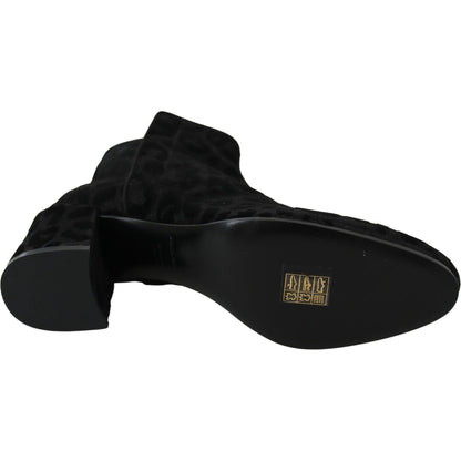 Dolce & Gabbana Black Leopard Short Boots Zipper Shoes