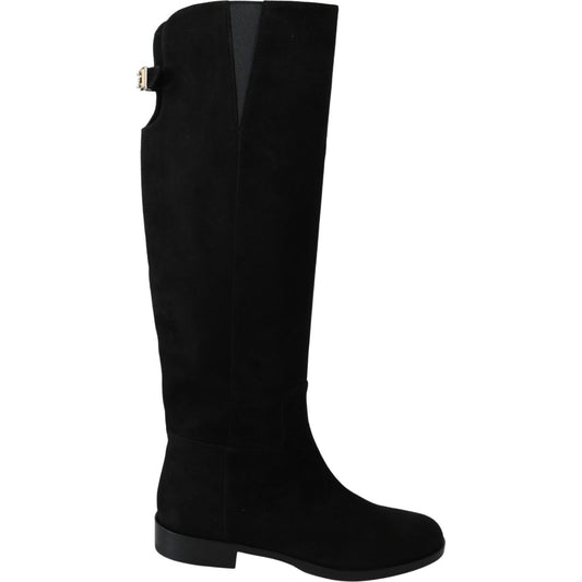 Elegant Black Suede Knee High Boots