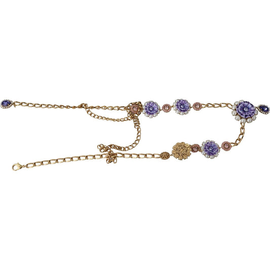 Dolce & Gabbana Elegant Gold-Tone Charm Necklace with Floral Motif Necklace Dolce & Gabbana