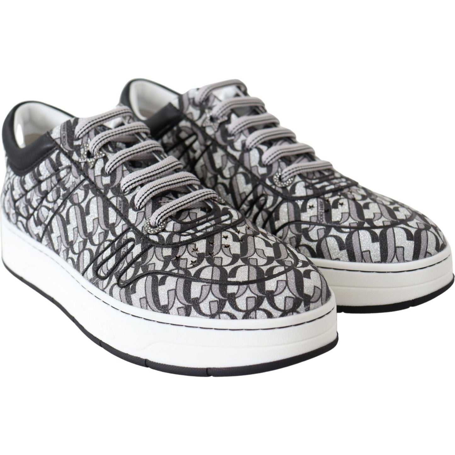 Jimmy Choo Glittering Slip-On Sneakers - Silver and Black Jimmy Choo