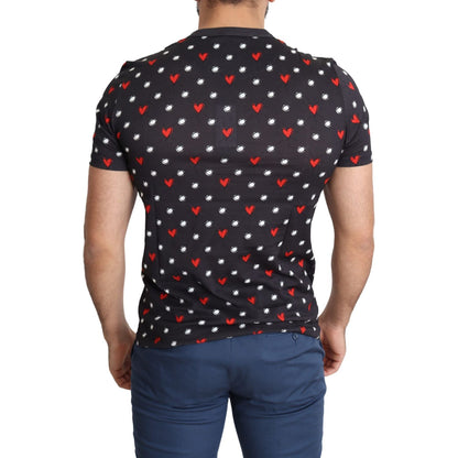 Dolce & Gabbana Dark Gray Hearts Print Cotton Men T-shirt