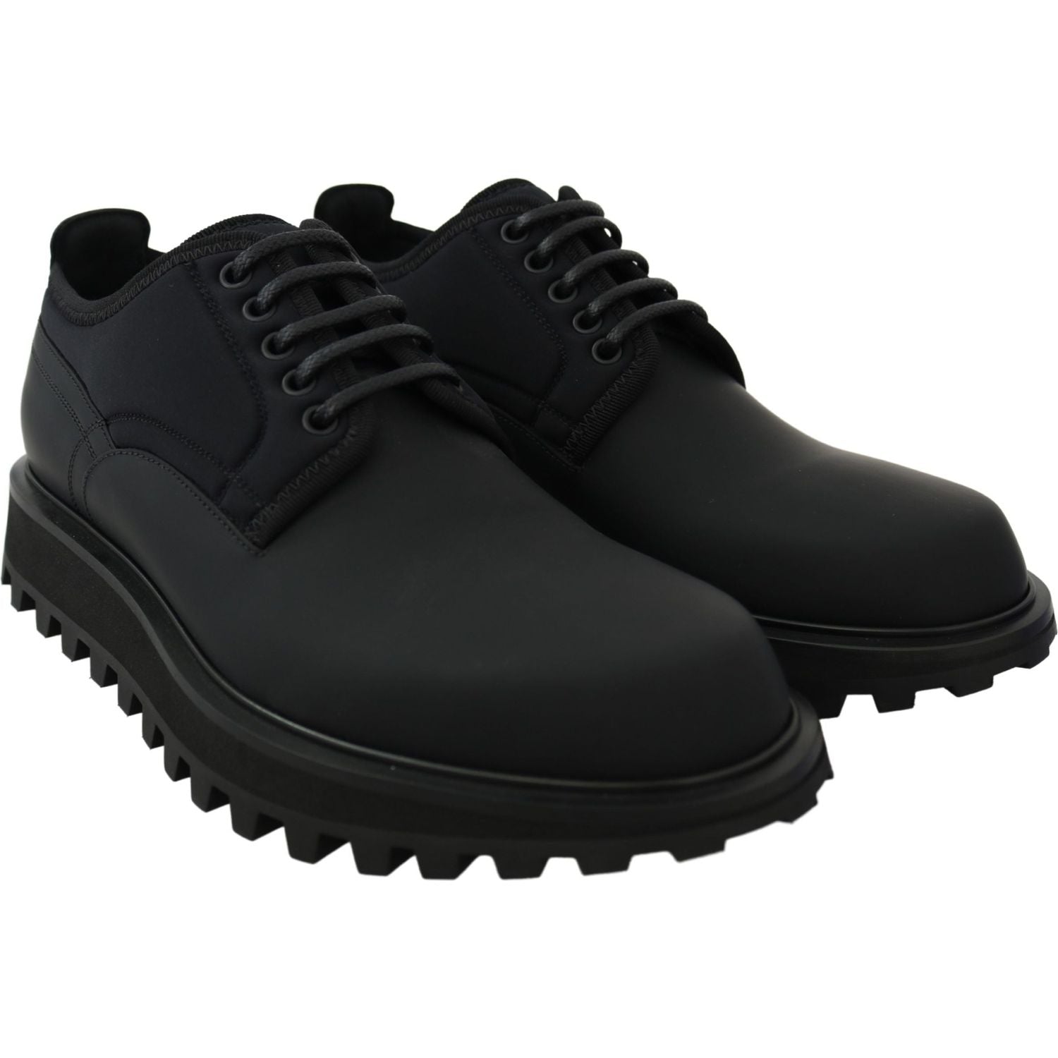 Dolce & Gabbana Black Rubberized Calfskin Chunky Derby Vulcano Shoes